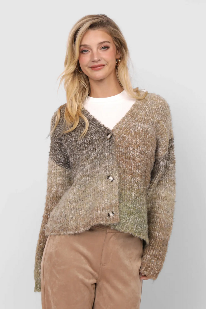 Smiley Ombre Fuzzy Knit Cardigan
