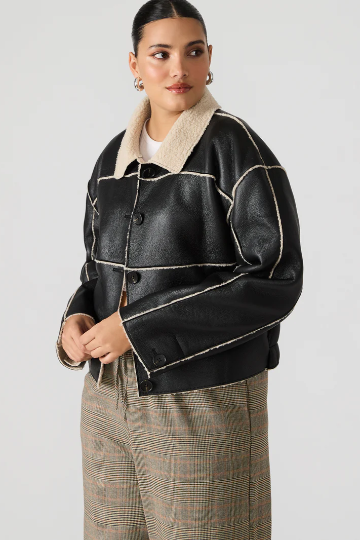 Tilia Leather and Sherpa Button Up Jacket