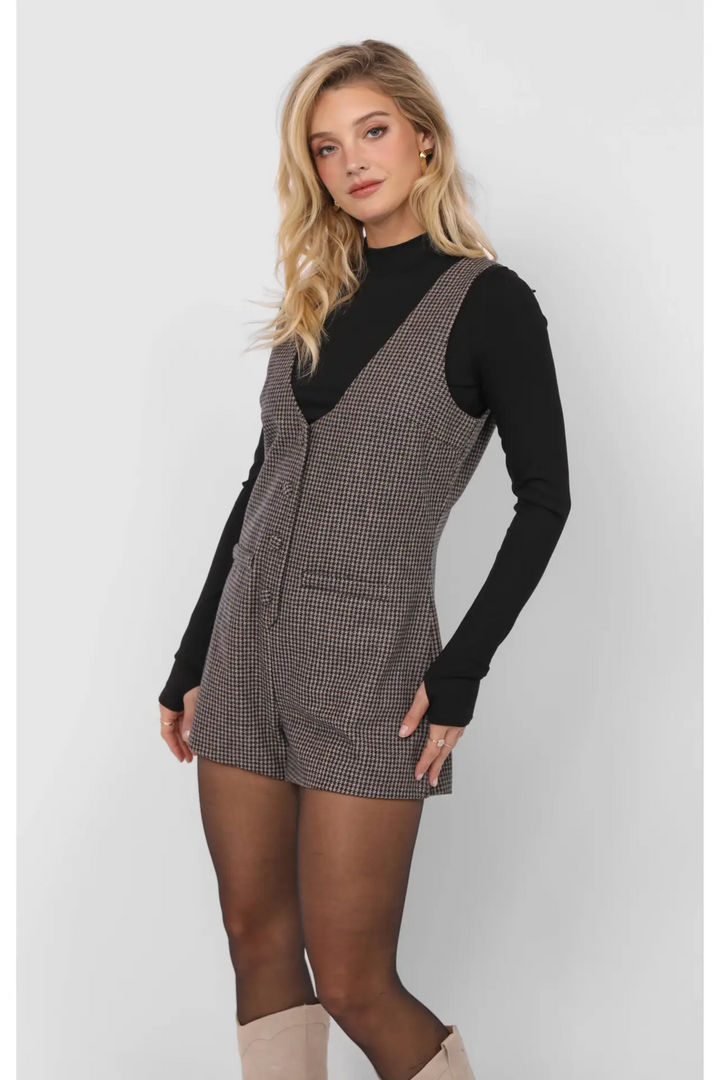 Houndstooth Button Up Romper