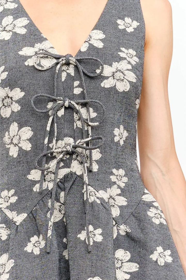 Eden Tie Front Drop Waist Floral Print Mini Dress