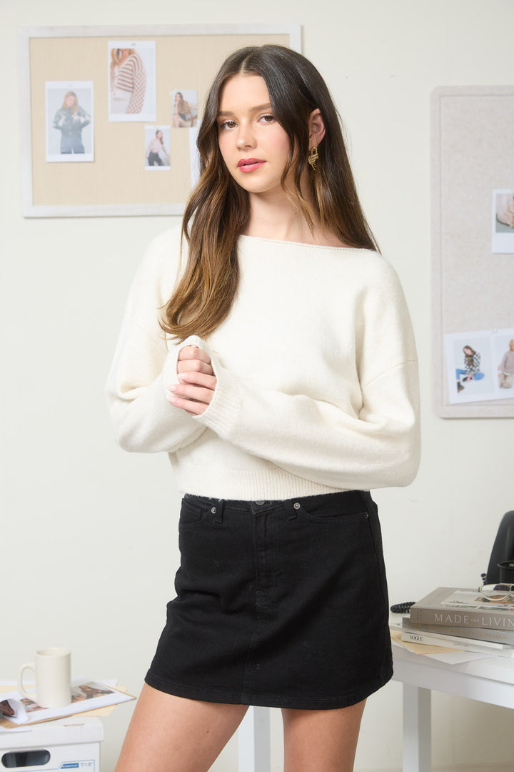 Velvet Bow Detail Knit Sweater