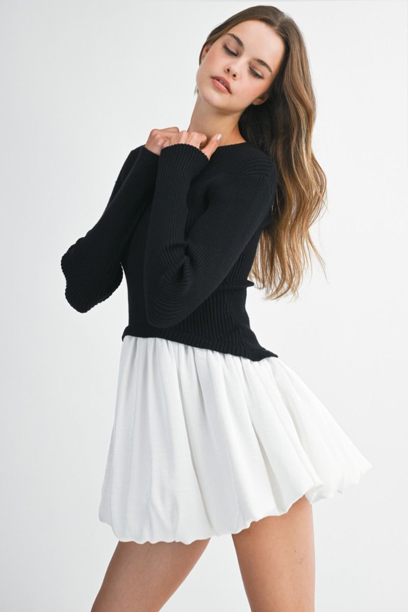 Ribbed Bubble Combo Mini Dress