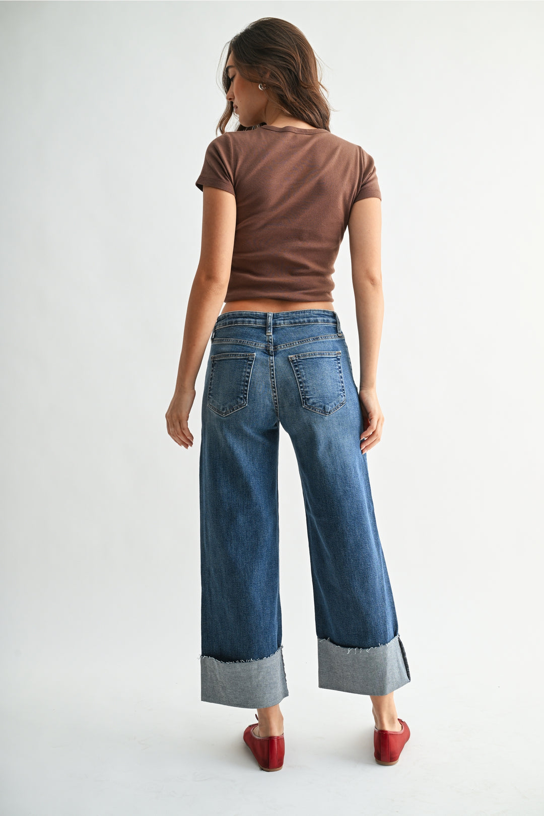 NIa - Scissor Cut Cuffed Wide Leg - Medium Denim