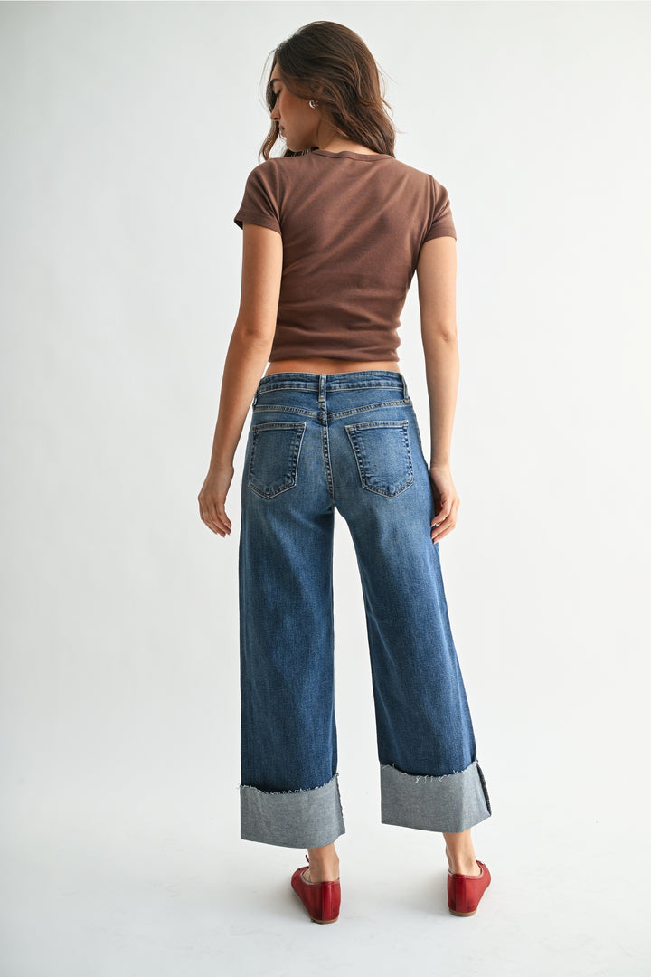 NIa - Scissor Cut Cuffed Wide Leg - Medium Denim