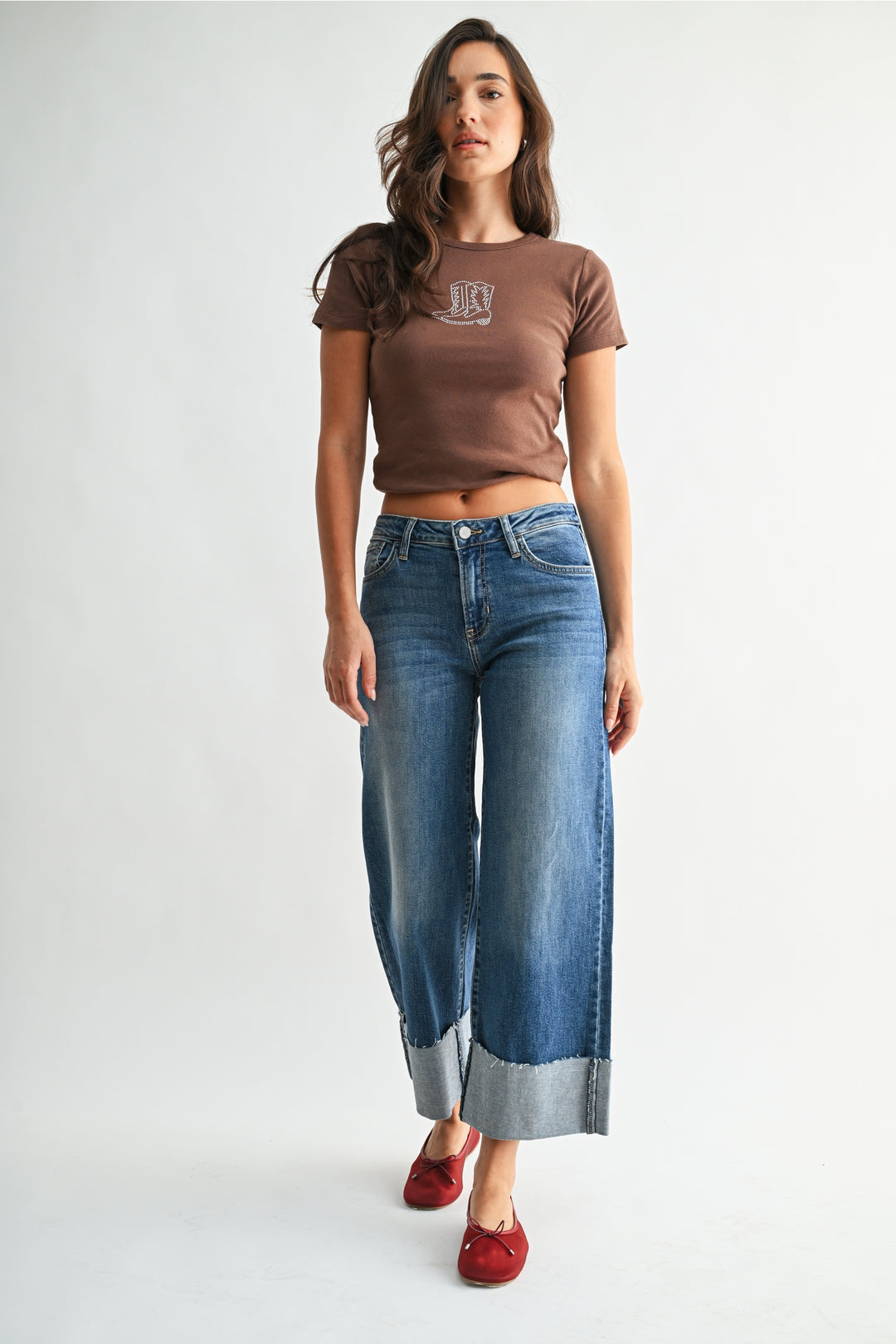 NIa - Scissor Cut Cuffed Wide Leg - Medium Denim